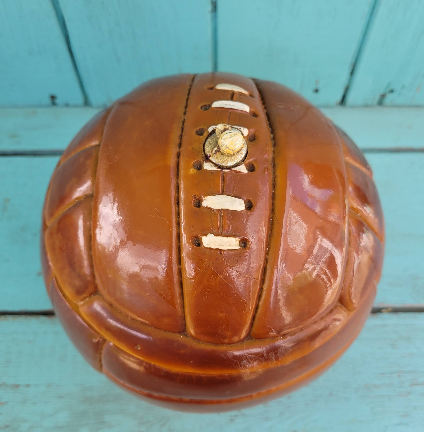 1960s leather-look football ice bucket with glass liner commemorating 1966 World Cup