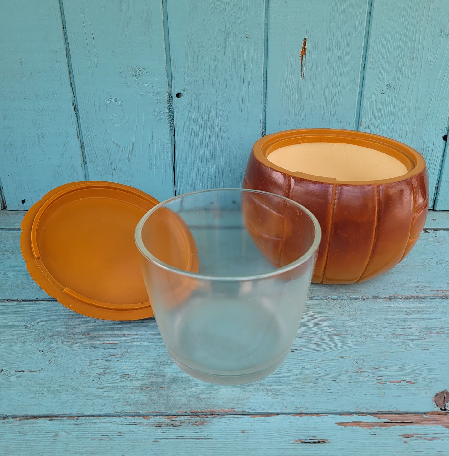 1960s leather-look football ice bucket with glass liner commemorating 1966 World Cup