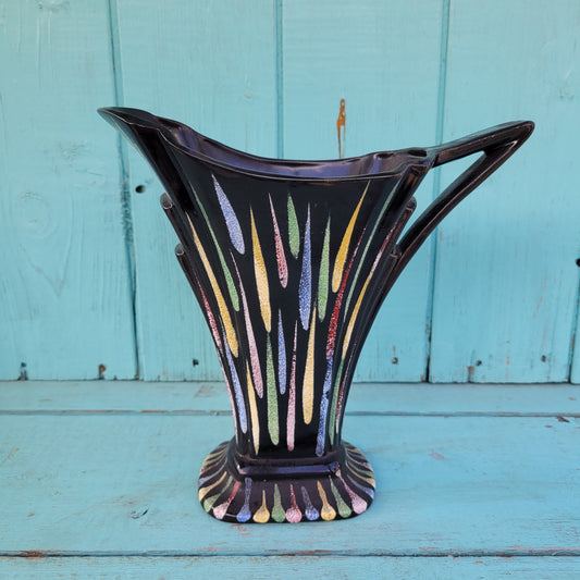 1950s Sadler Art Deco-style "Jane" ceramic vase/pitcher with multicoloured sugared teardrop pattern