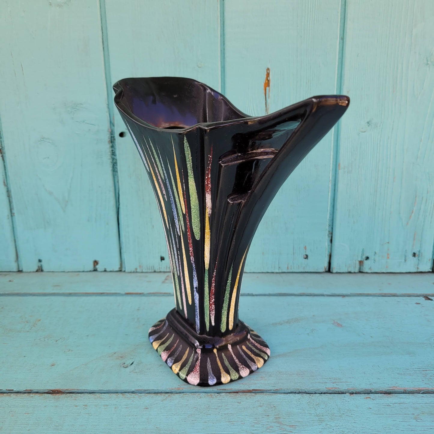 1950s Sadler Art Deco-style "Jane" ceramic vase/pitcher with multicoloured sugared teardrop pattern