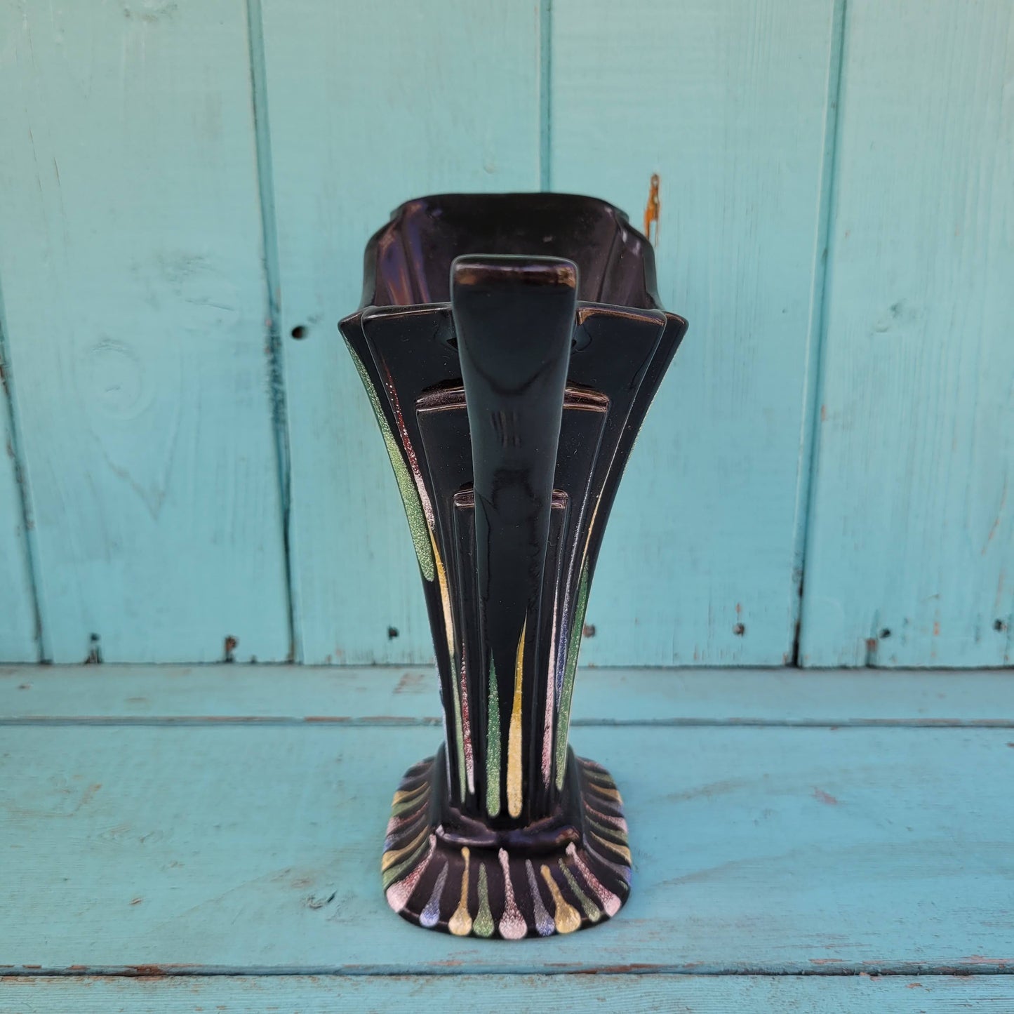 1950s Sadler Art Deco-style "Jane" ceramic vase/pitcher with multicoloured sugared teardrop pattern