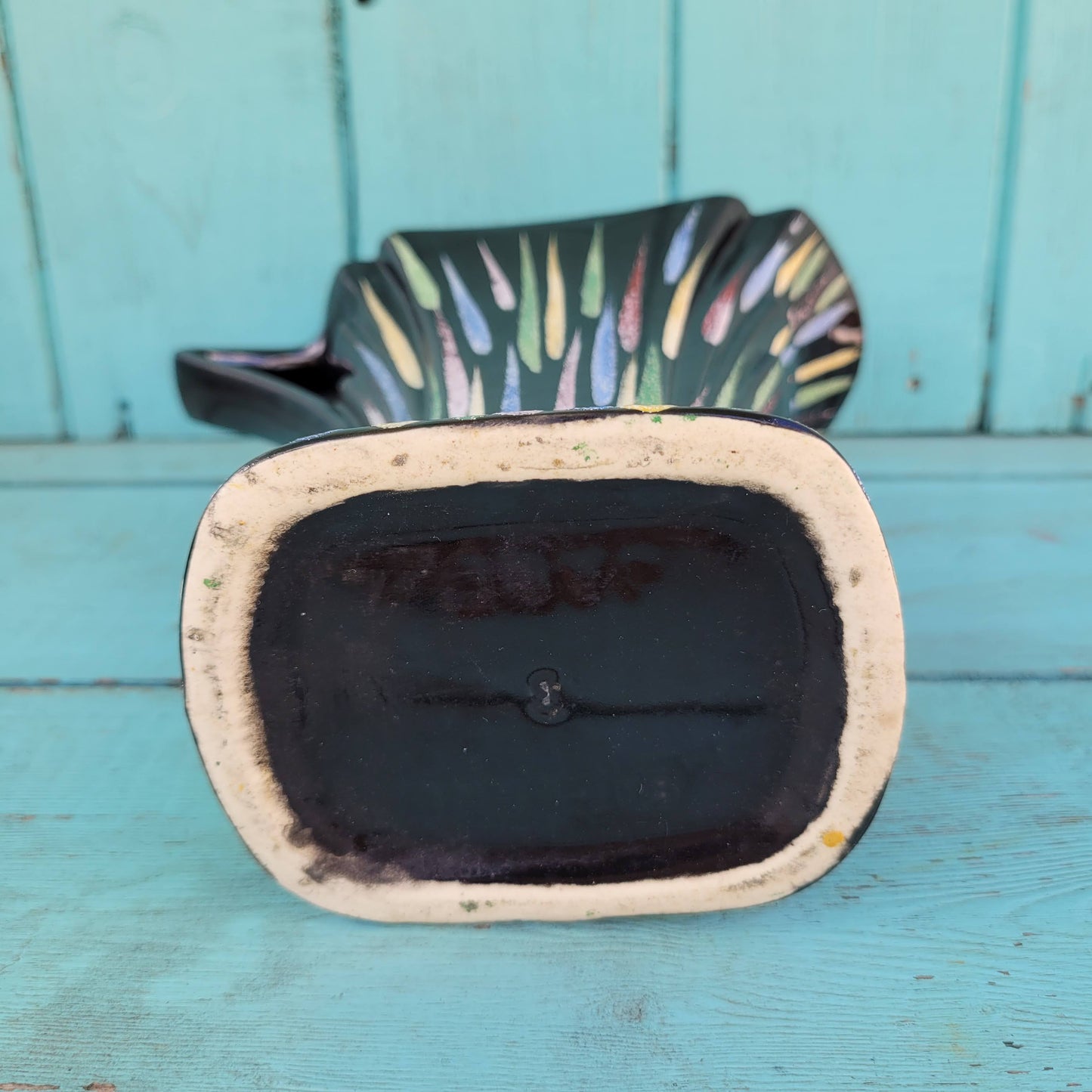 1950s Sadler Art Deco-style "Jane" ceramic vase/pitcher with multicoloured sugared teardrop pattern