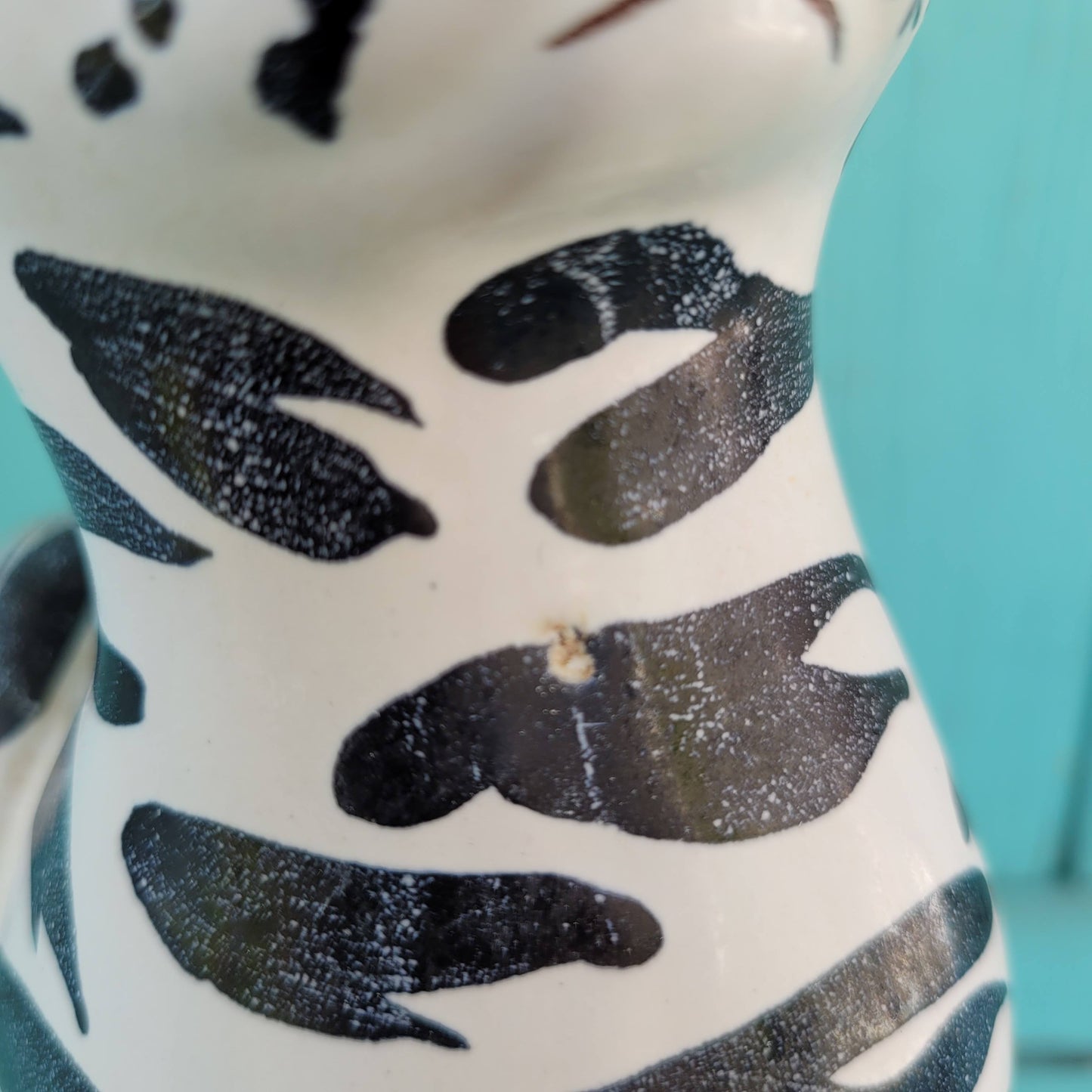 Rare 1960s Italian handpainted black & white ceramic cat vase, marked 161