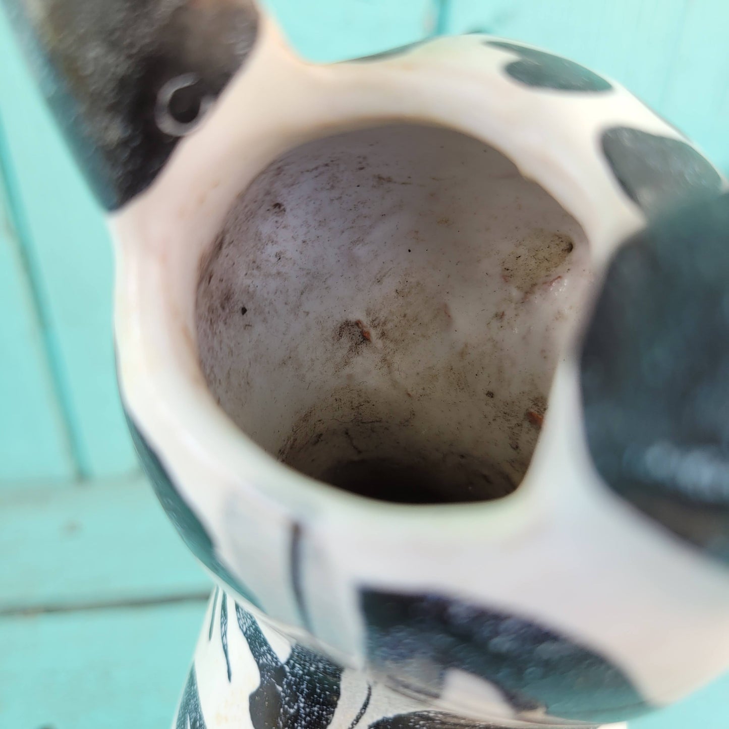 Rare 1960s Italian handpainted black & white ceramic cat vase, marked 161