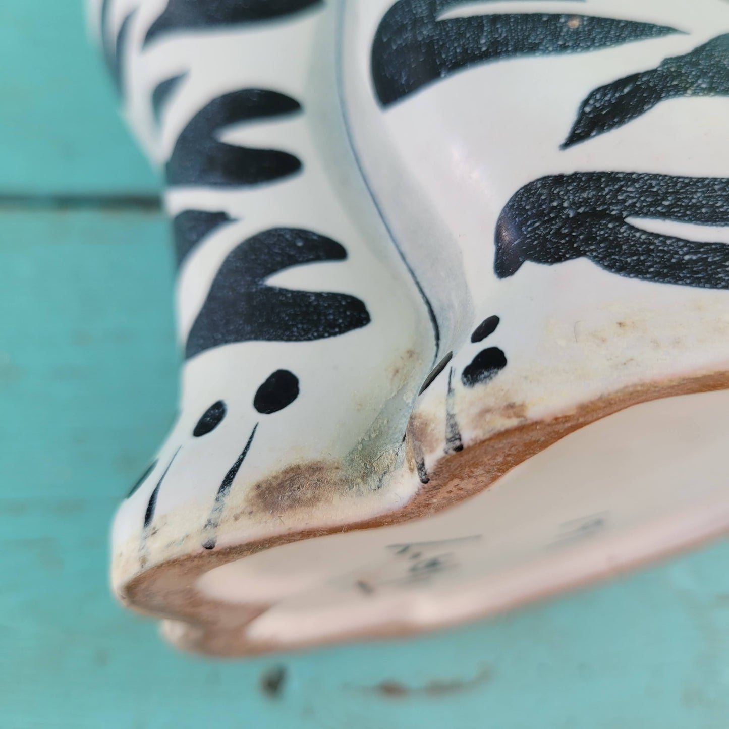 Rare 1960s Italian handpainted black & white ceramic cat vase, marked 161