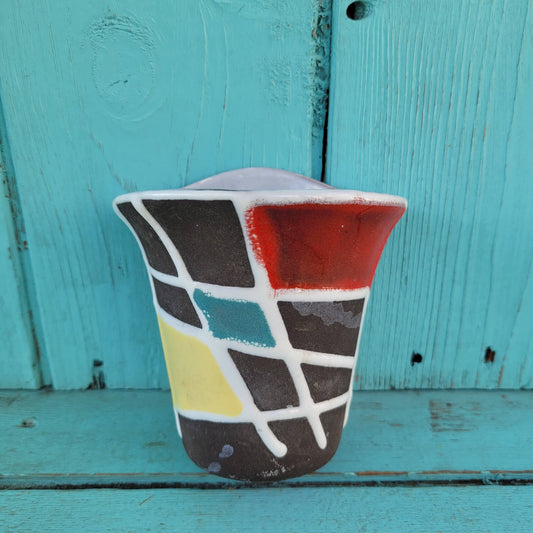 Small 1950s multicolour ceramic wall pocket vase