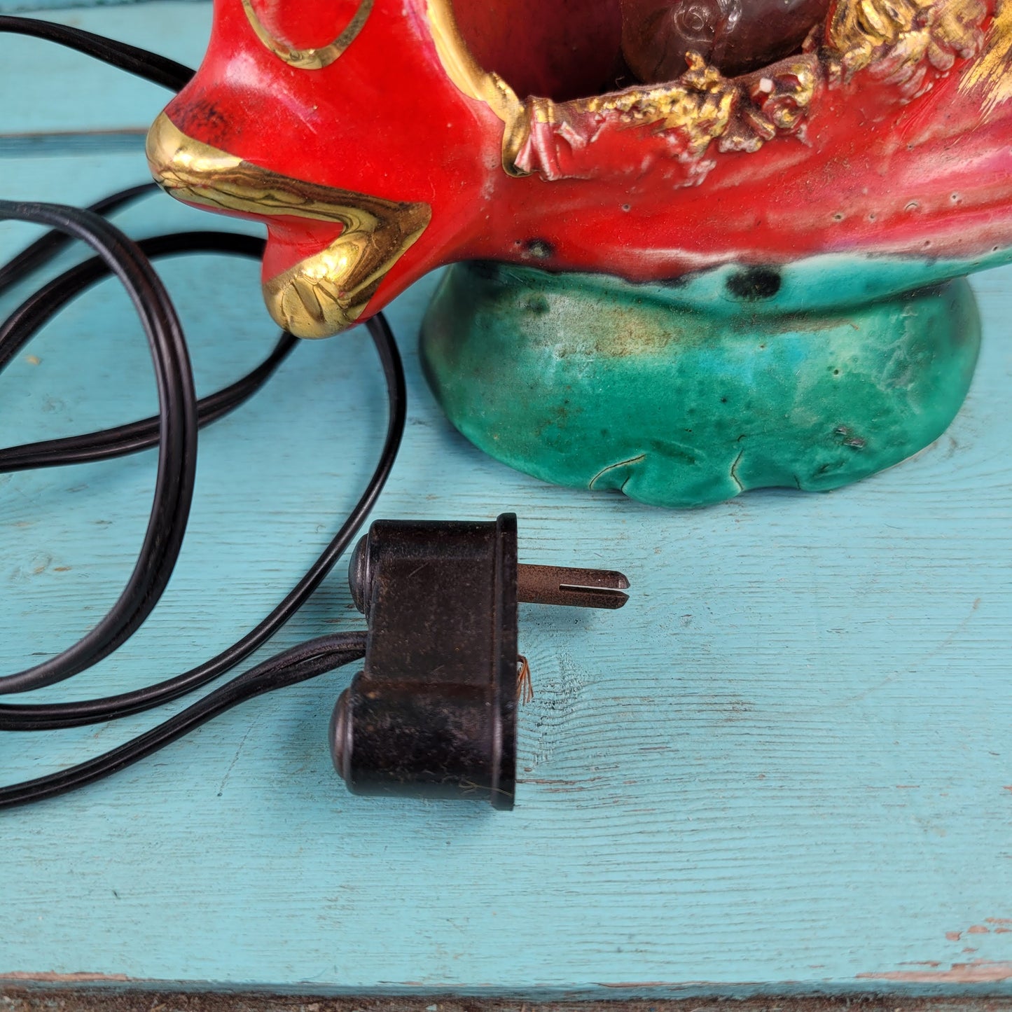 Mid-century red & gold Vallauris ceramic fish mini lamp / TV lamp