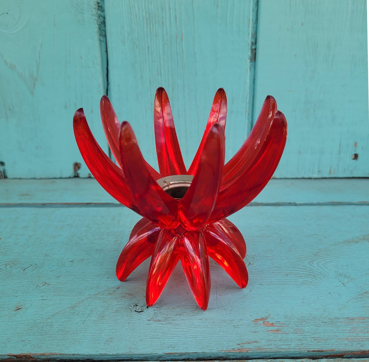 Collectable 1960s red plastic sputnik/starburst candle holder