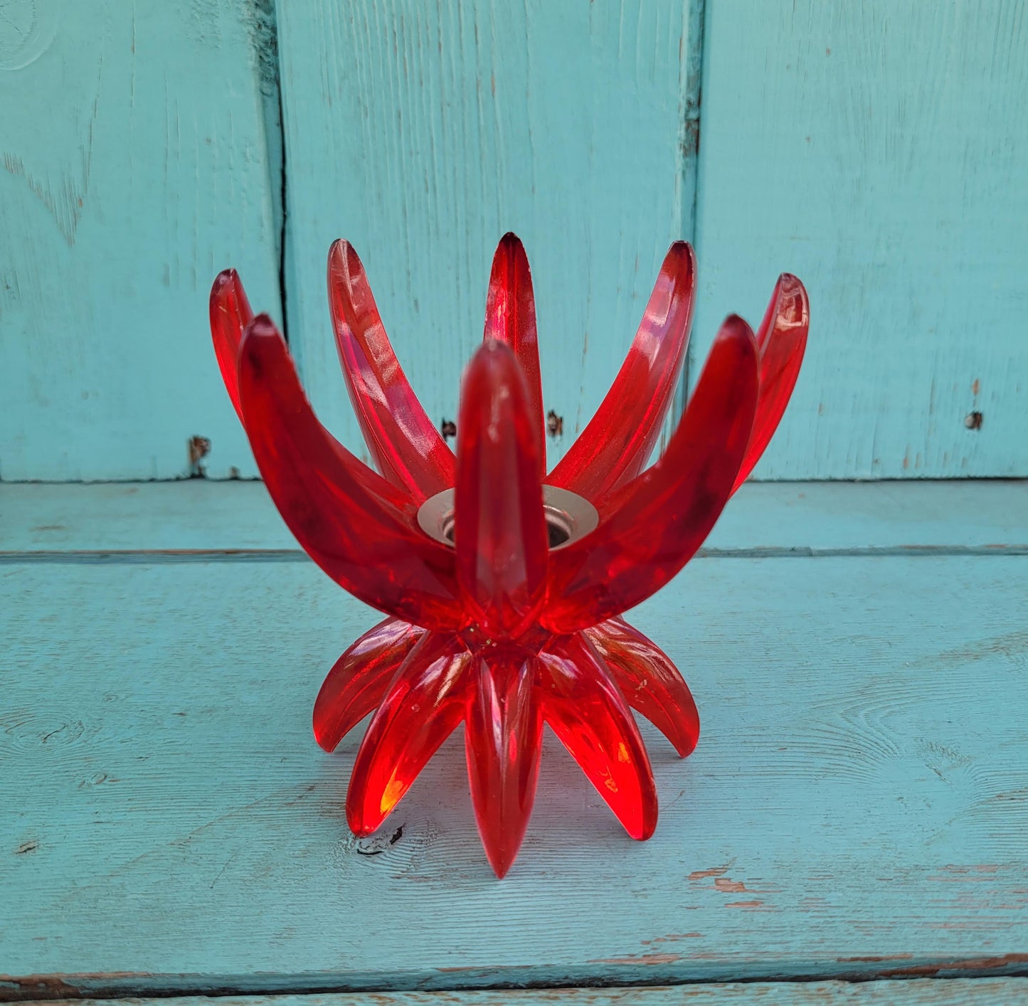 Collectable 1960s red plastic sputnik/starburst candle holder