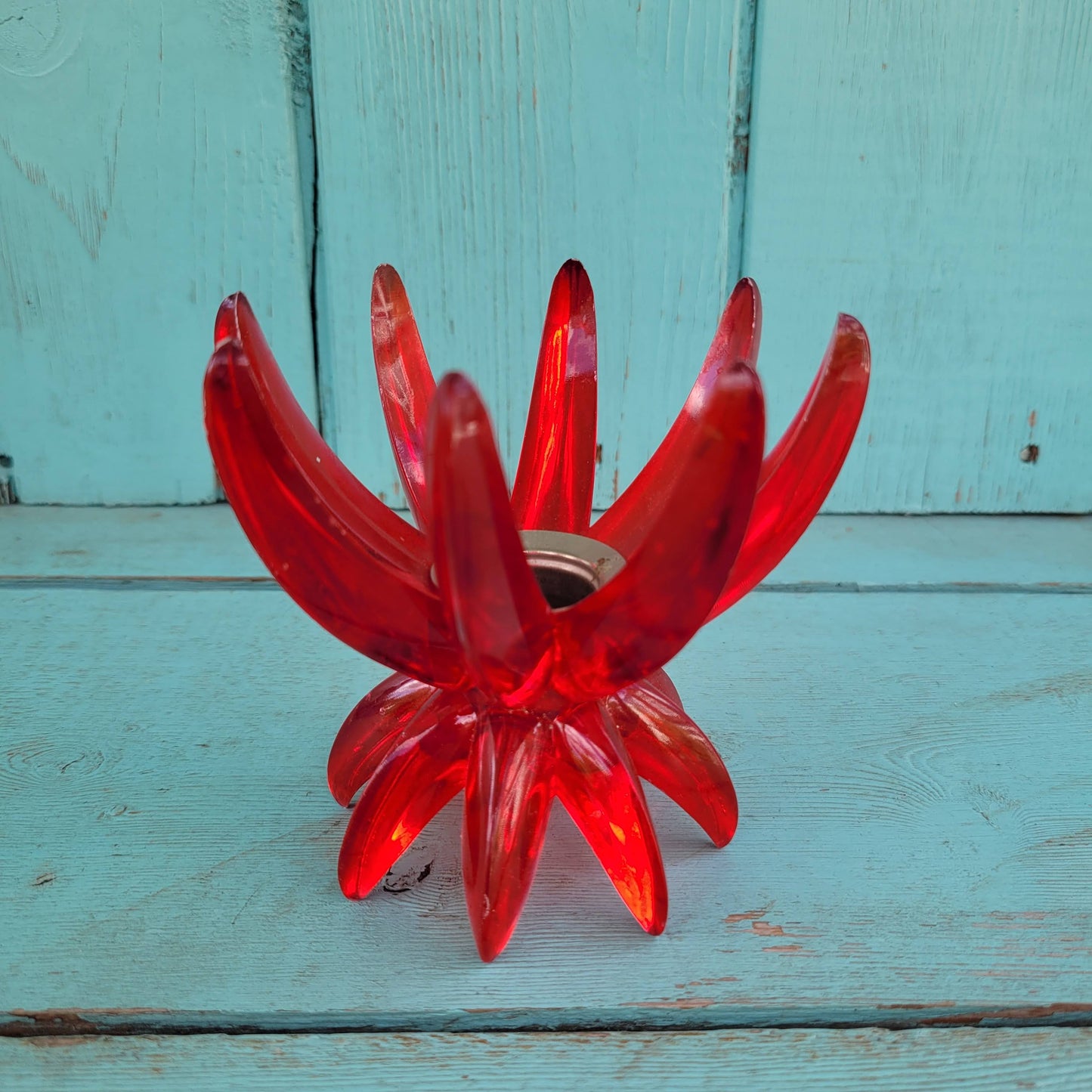 Collectable 1960s red plastic sputnik/starburst candle holder