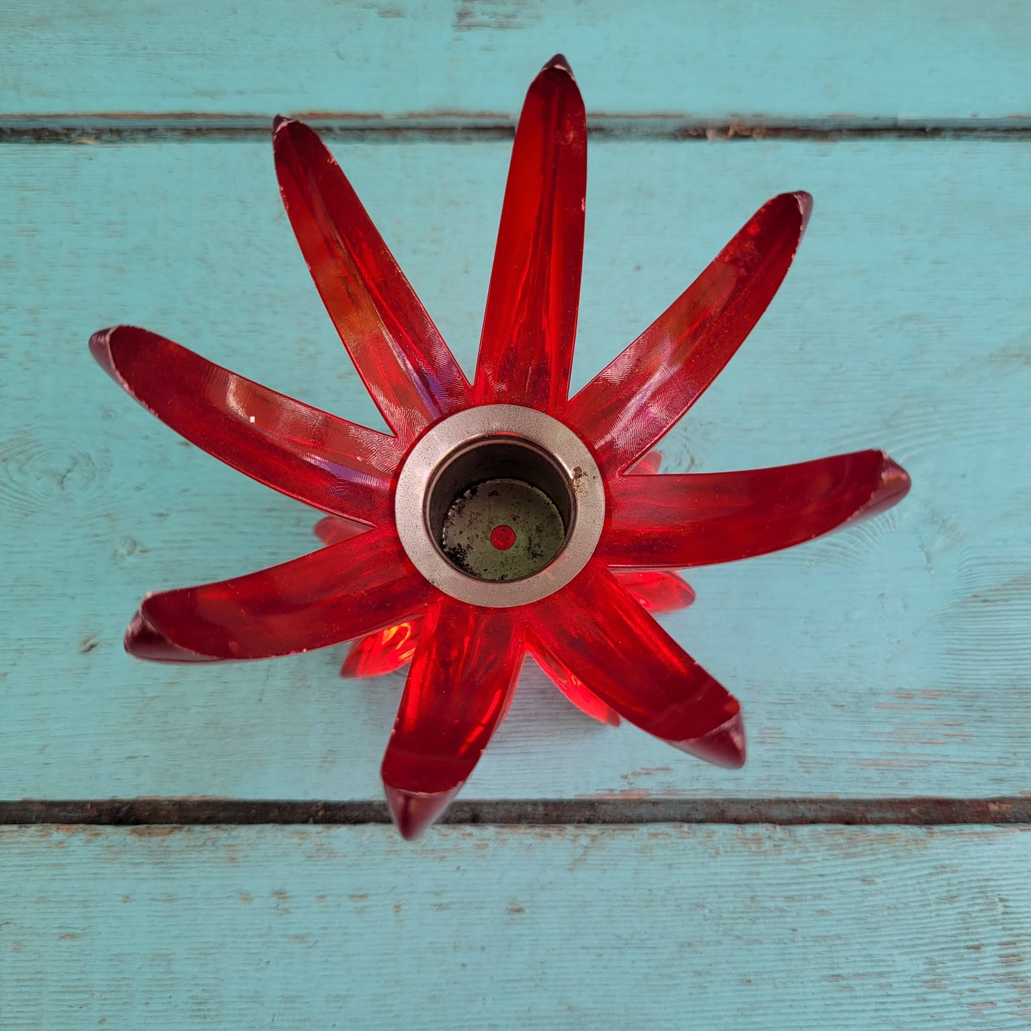 Collectable 1960s red plastic sputnik/starburst candle holder