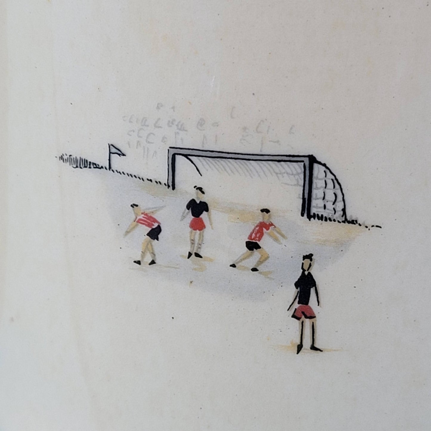 Collectable 1950s Gibsons china tankard with copper gilt edging and football players motif