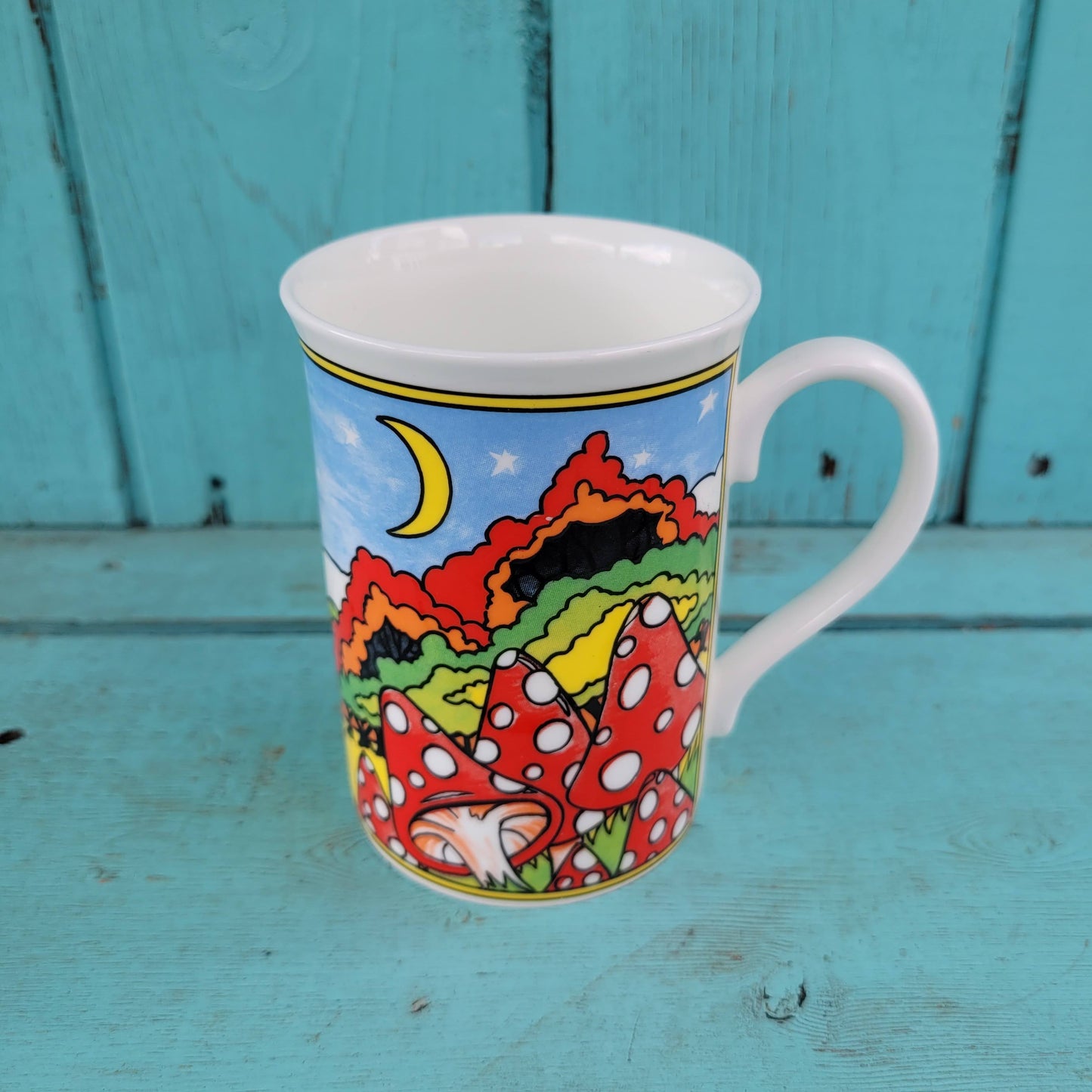 Three vintage illustrated Duchess bone china mugs