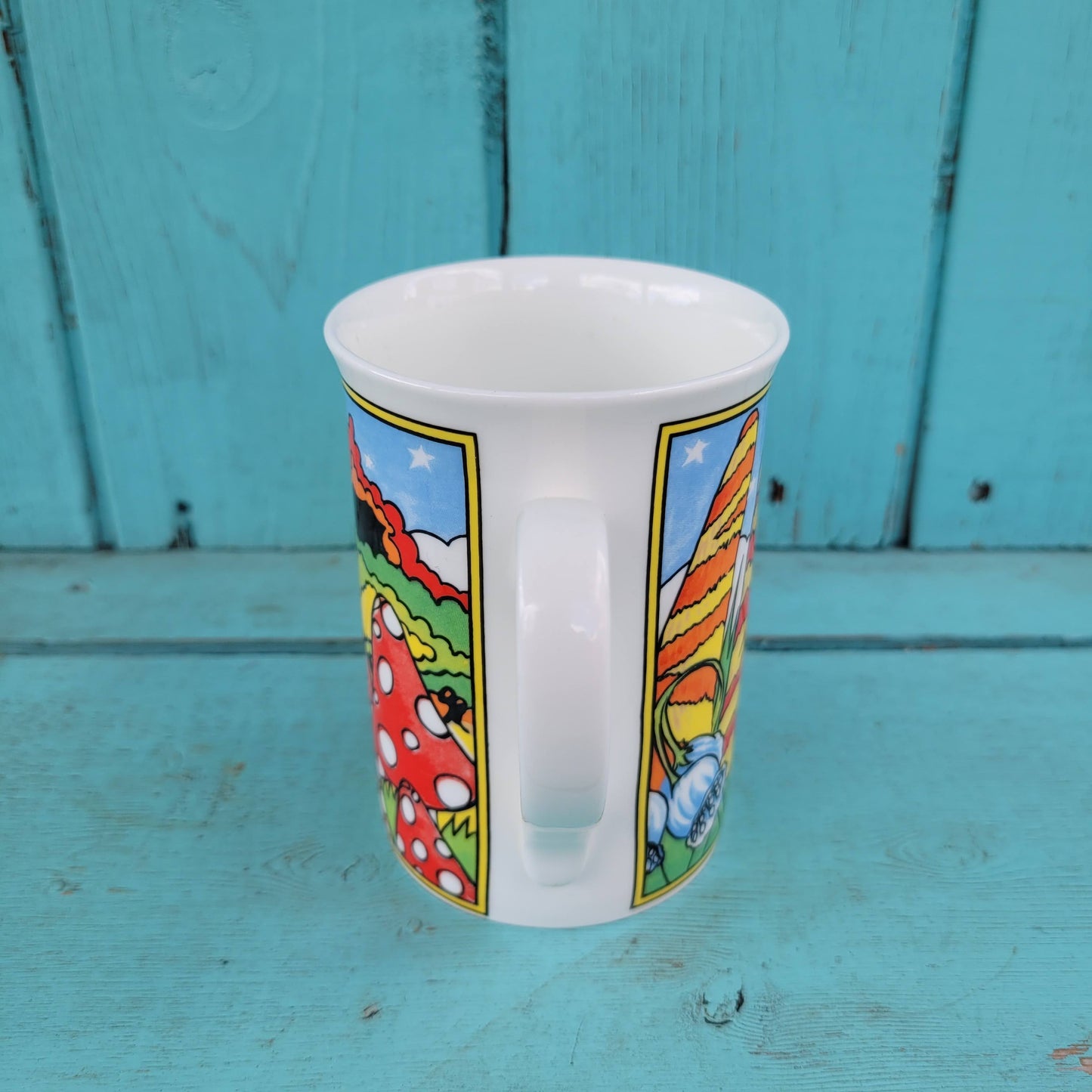 Three vintage illustrated Duchess bone china mugs