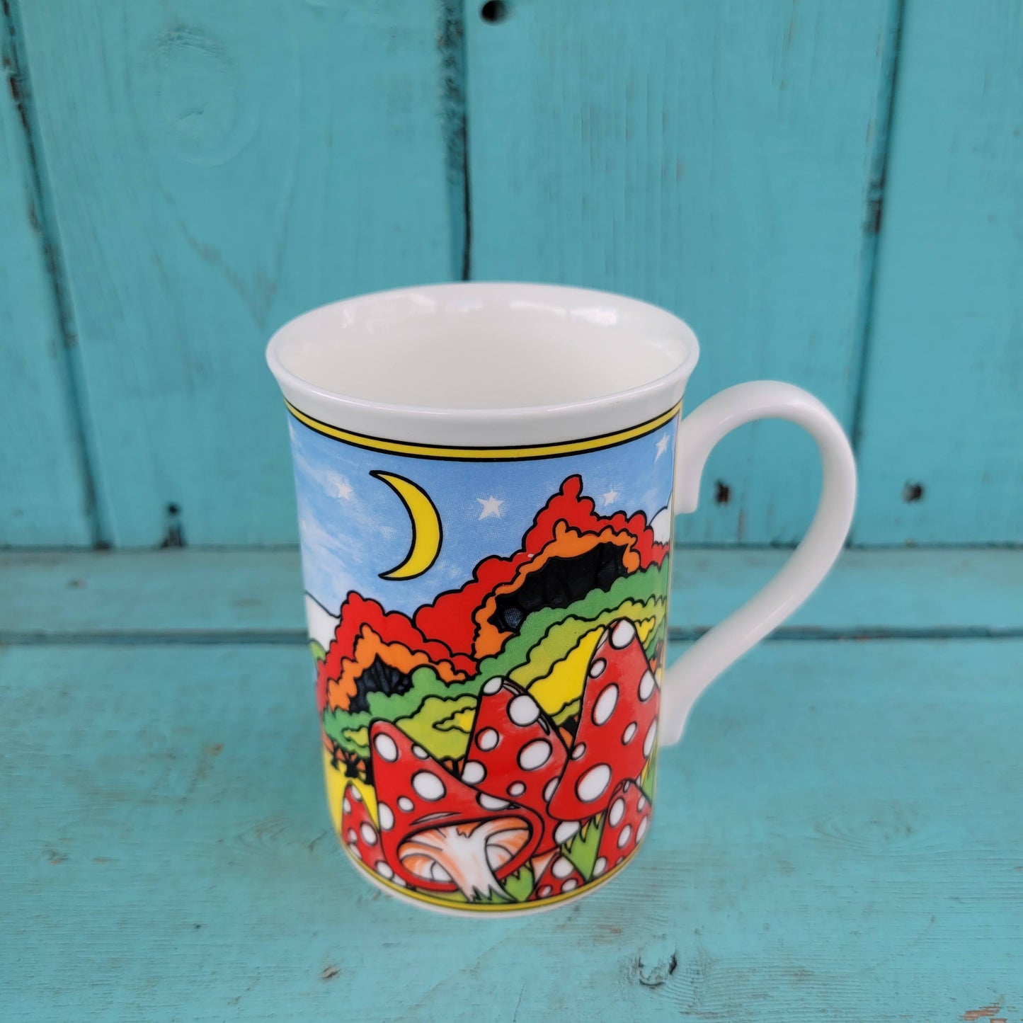 Three vintage illustrated Duchess bone china mugs