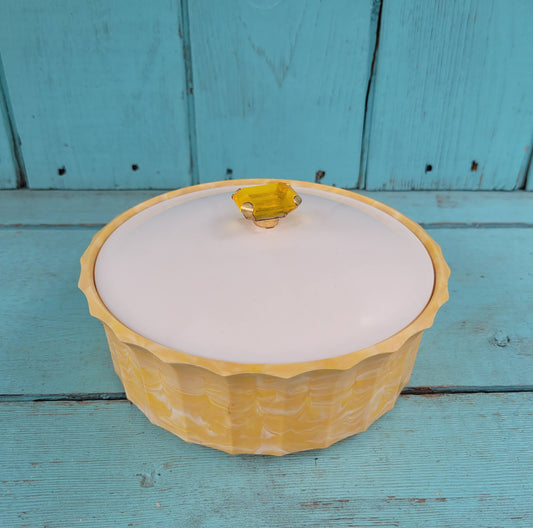 1960s Avon Topaze Beauty Dust marbled plastic face powder pot with plastic jewel detail (empty)