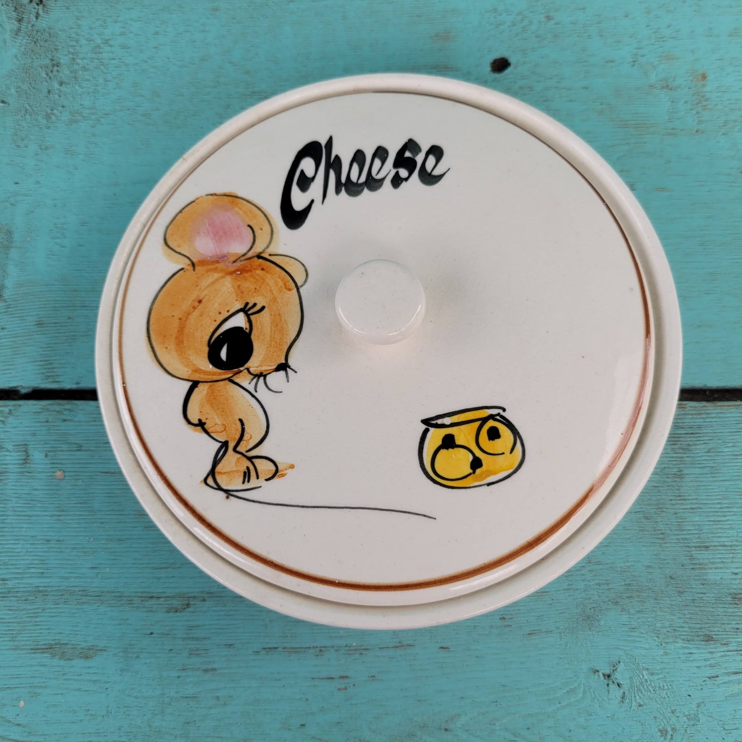1960s Toni Raymond hand-painted mouse lidded cheese dish