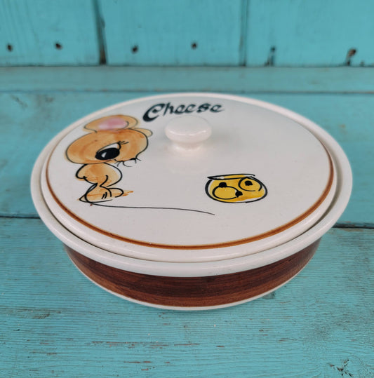 1960s Toni Raymond hand-painted mouse lidded cheese dish