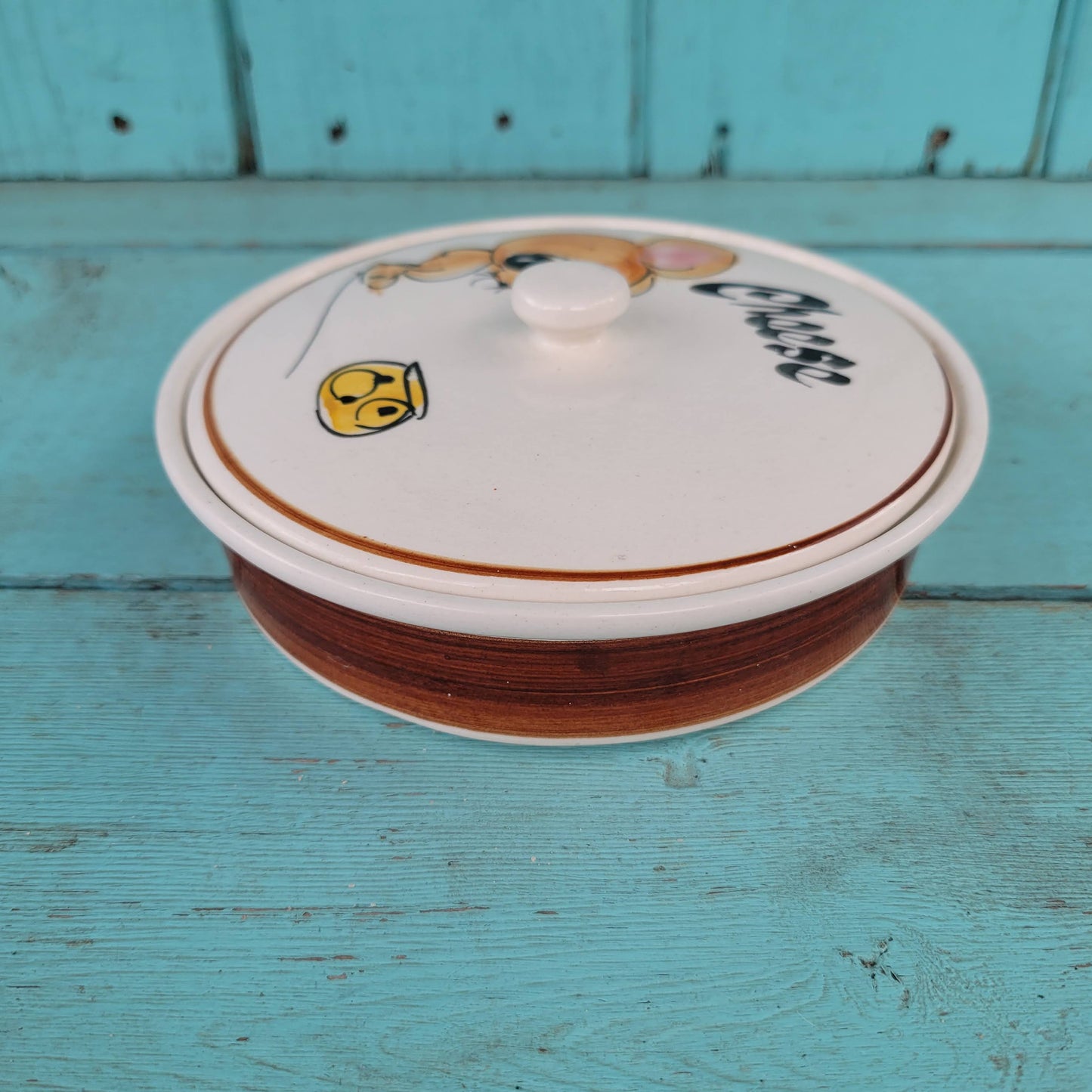 1960s Toni Raymond hand-painted mouse lidded cheese dish