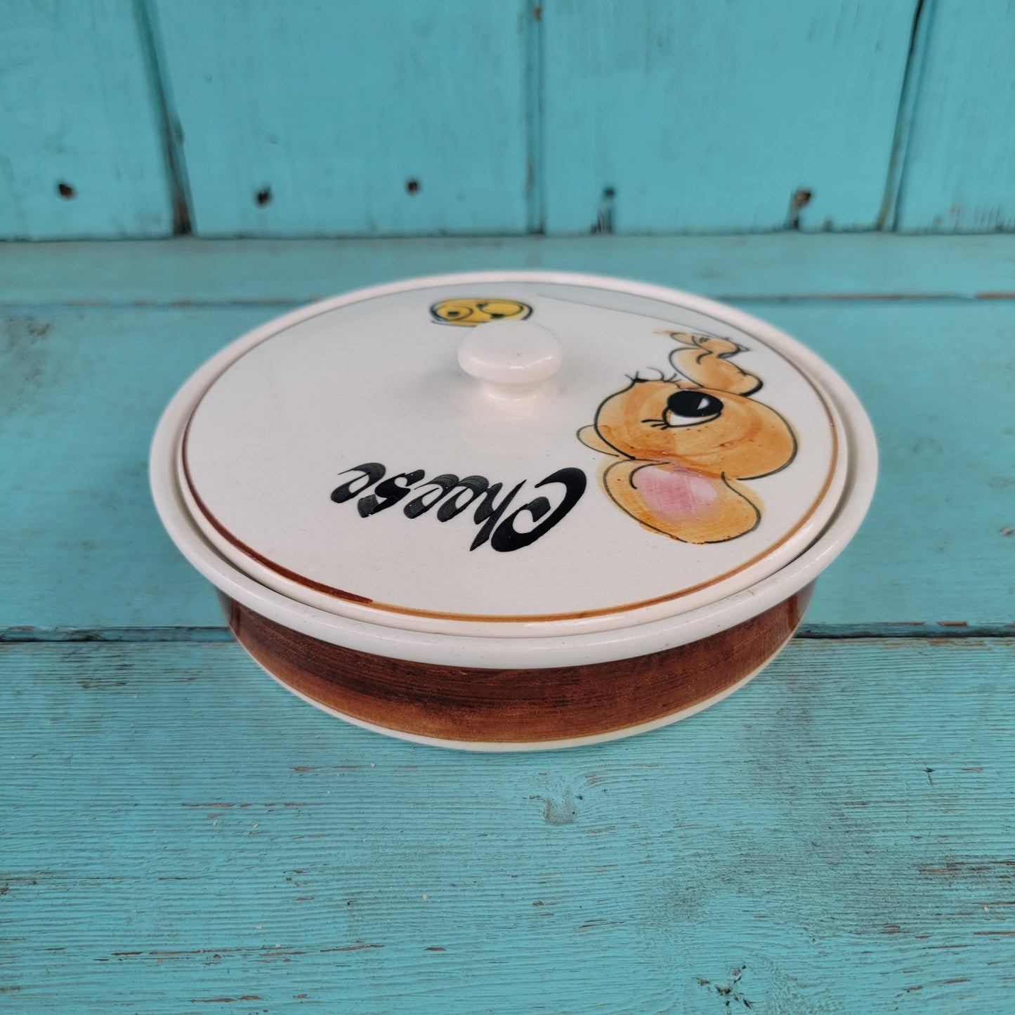 1960s Toni Raymond hand-painted mouse lidded cheese dish