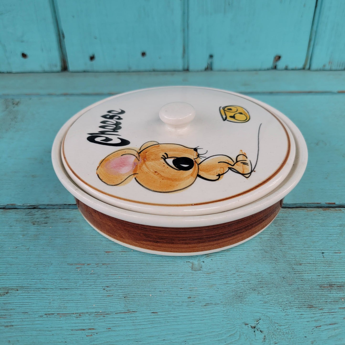 1960s Toni Raymond hand-painted mouse lidded cheese dish