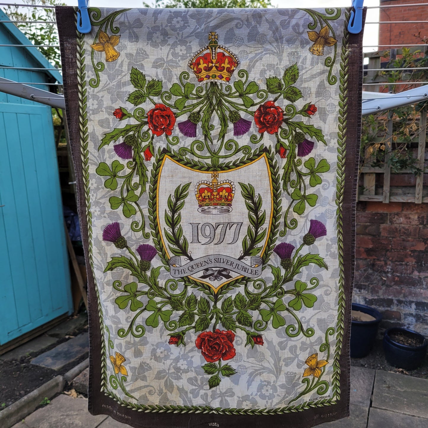 1977 Queen's Silver Jubilee commemorative tea towel, designed by Clive Mayor