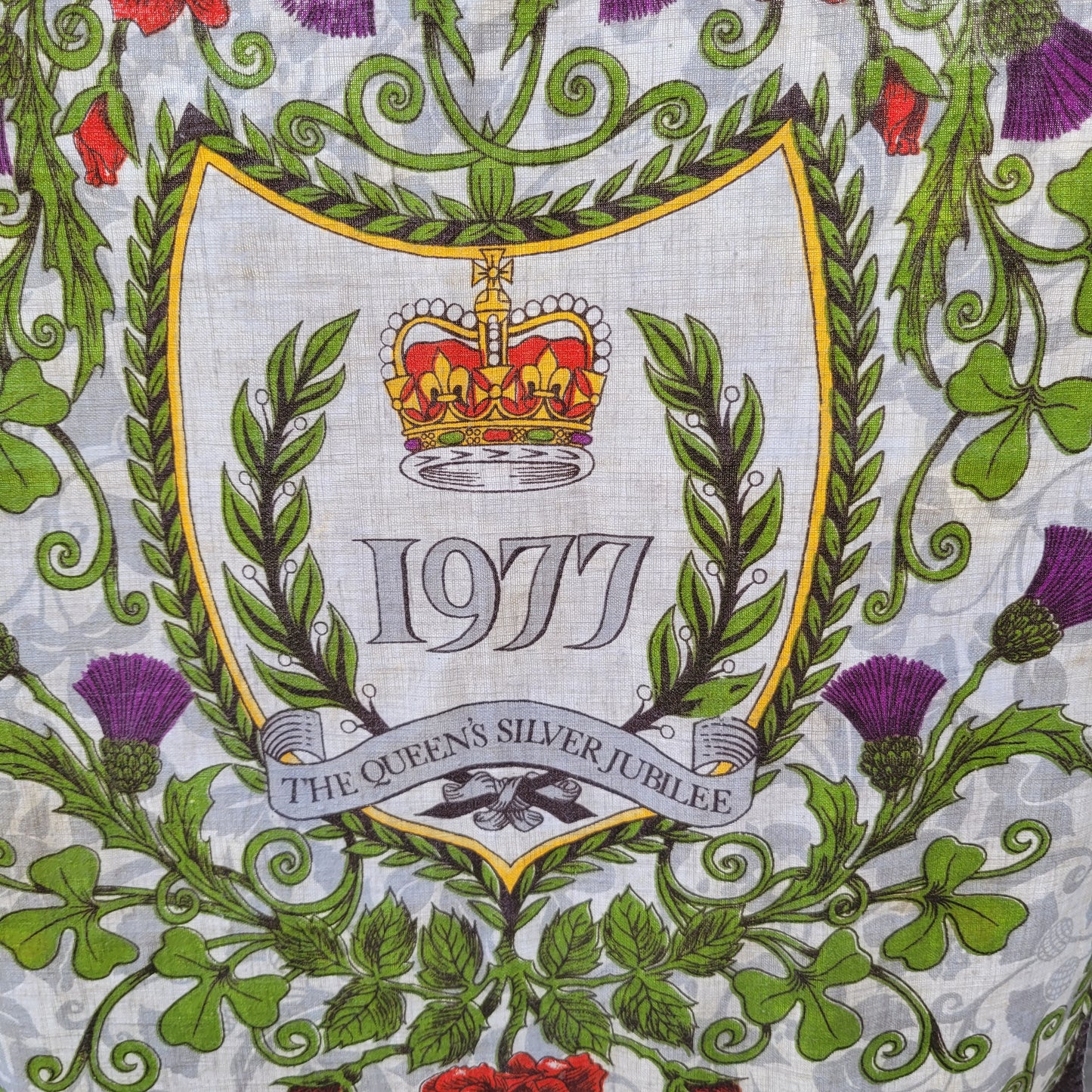 1977 Queen's Silver Jubilee commemorative tea towel, designed by Clive Mayor