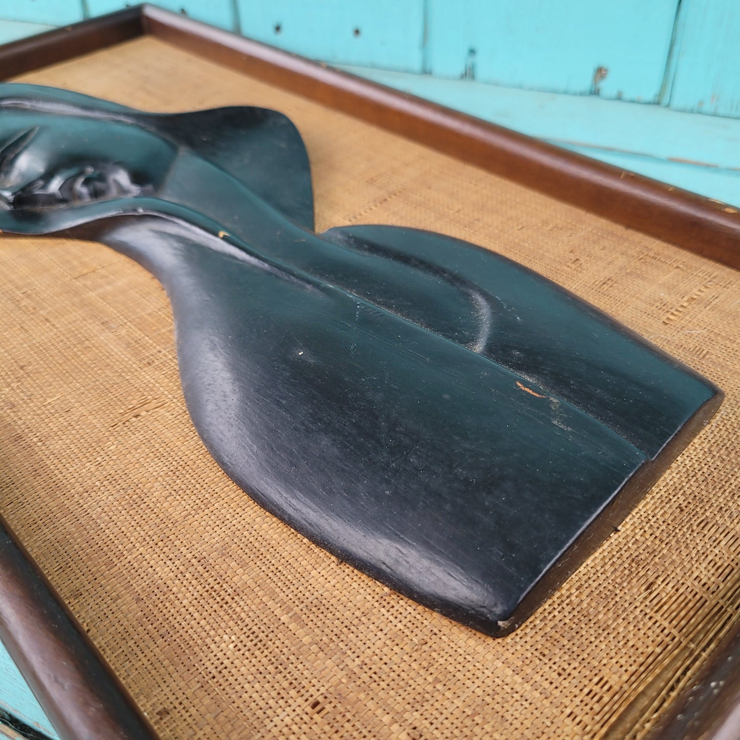 1950s framed ebony Madonna plaque, No.4314