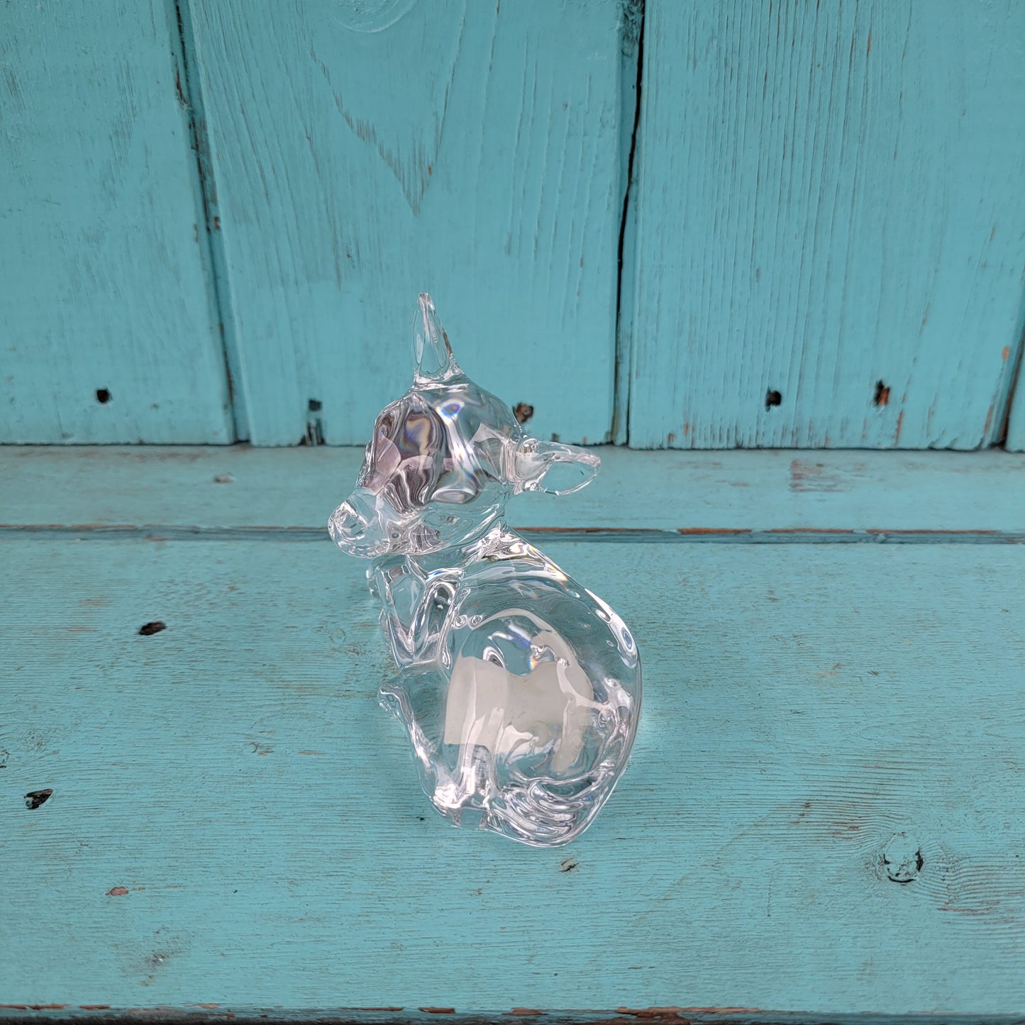 1980s Princess Glass Pets, Germany, lead crystal sitting fawn figurine/paperweight