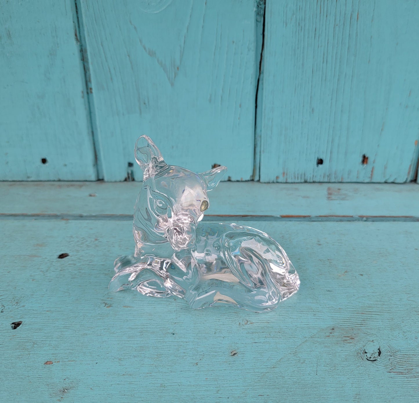 1980s Princess Glass Pets, Germany, lead crystal sitting fawn figurine/paperweight