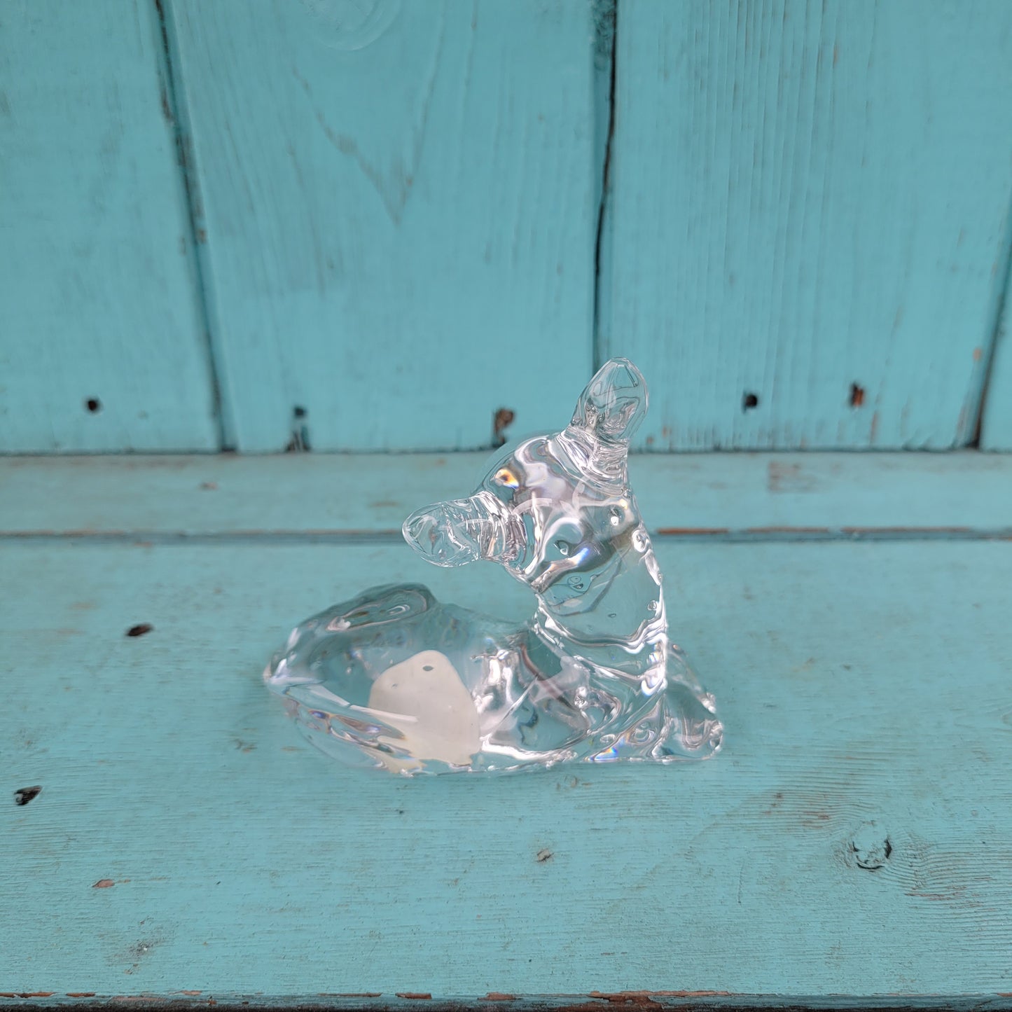 1980s Princess Glass Pets, Germany, lead crystal sitting fawn figurine/paperweight
