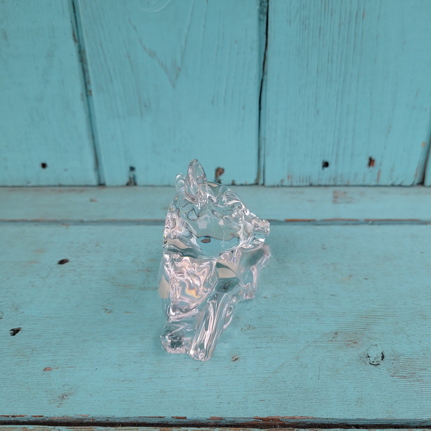 1980s Princess Glass Pets, Germany, lead crystal sitting fawn figurine/paperweight