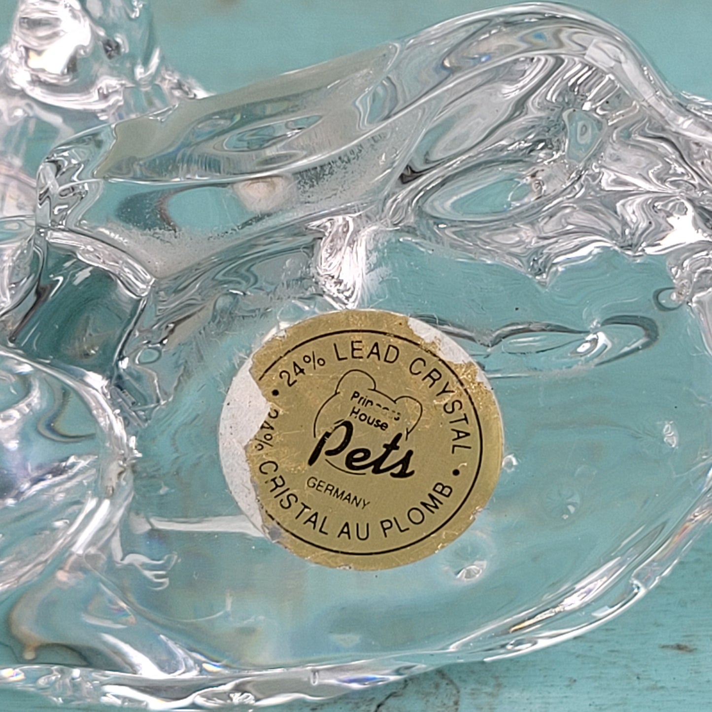 1980s Princess Glass Pets, Germany, lead crystal sitting fawn figurine/paperweight