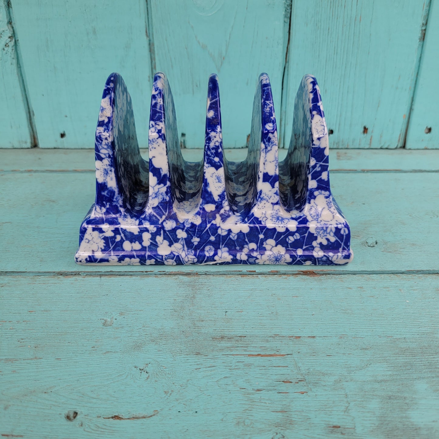 Vintage Ironstone China blue & white floral earthenware toast rack
