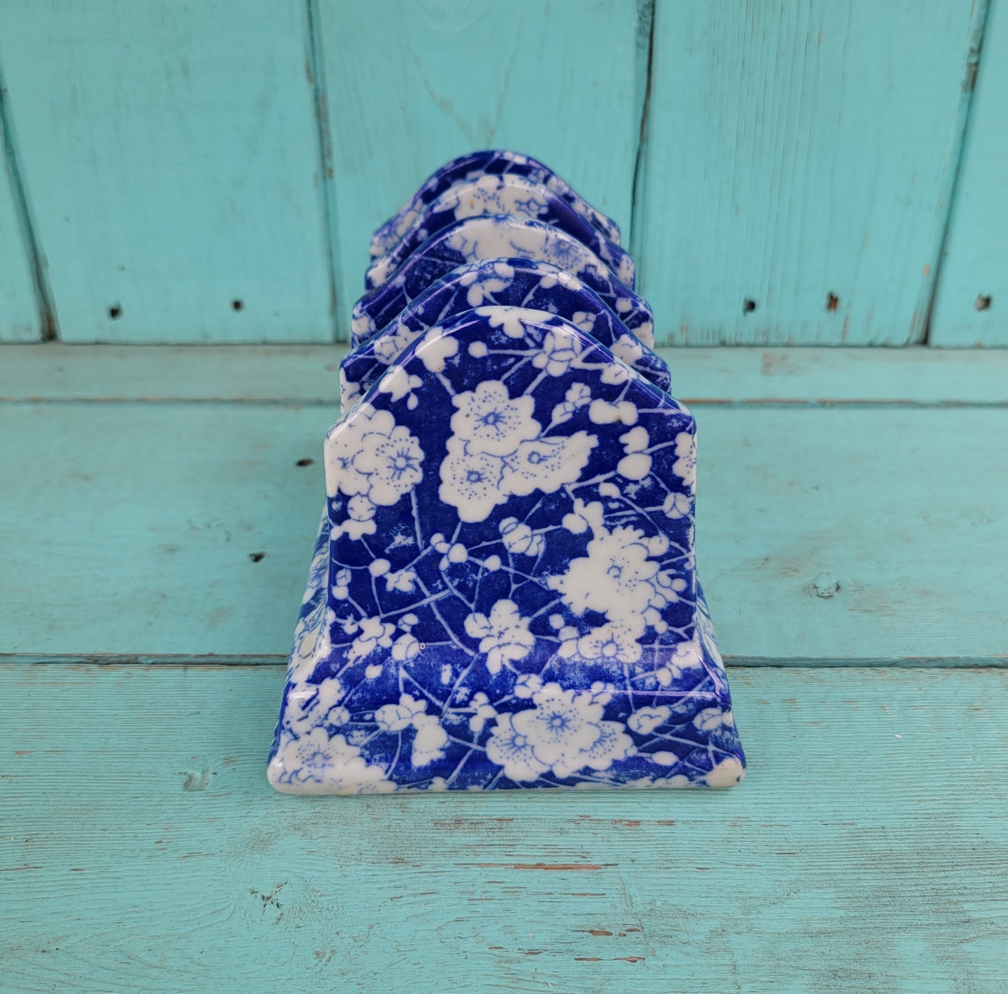 Vintage Ironstone China blue & white floral earthenware toast rack