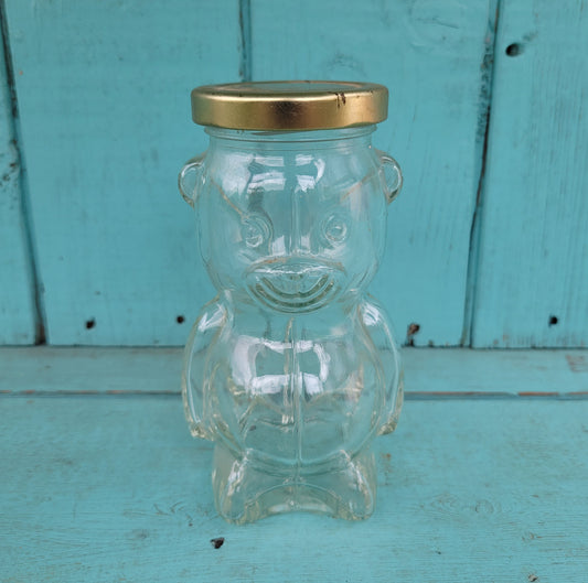circa. 1980s glass teddy bear-shaped honey jar