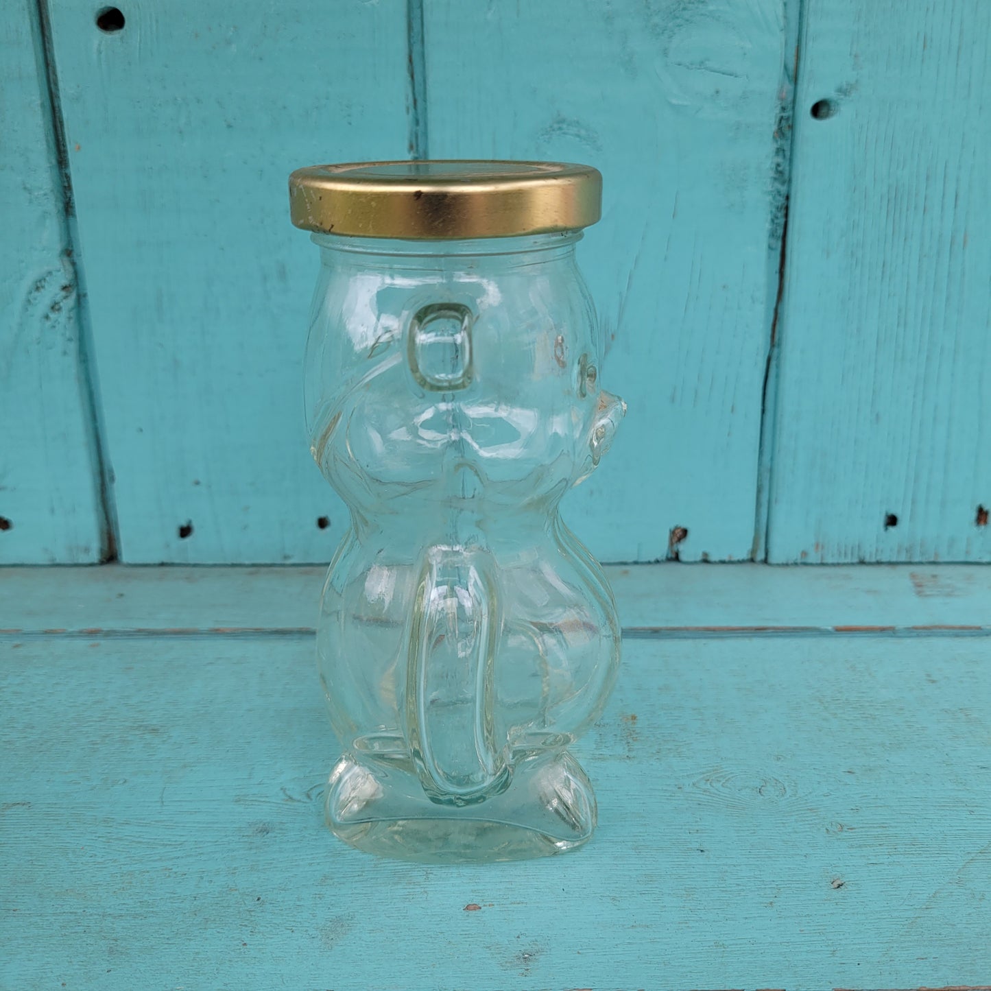 circa. 1980s glass teddy bear-shaped honey jar