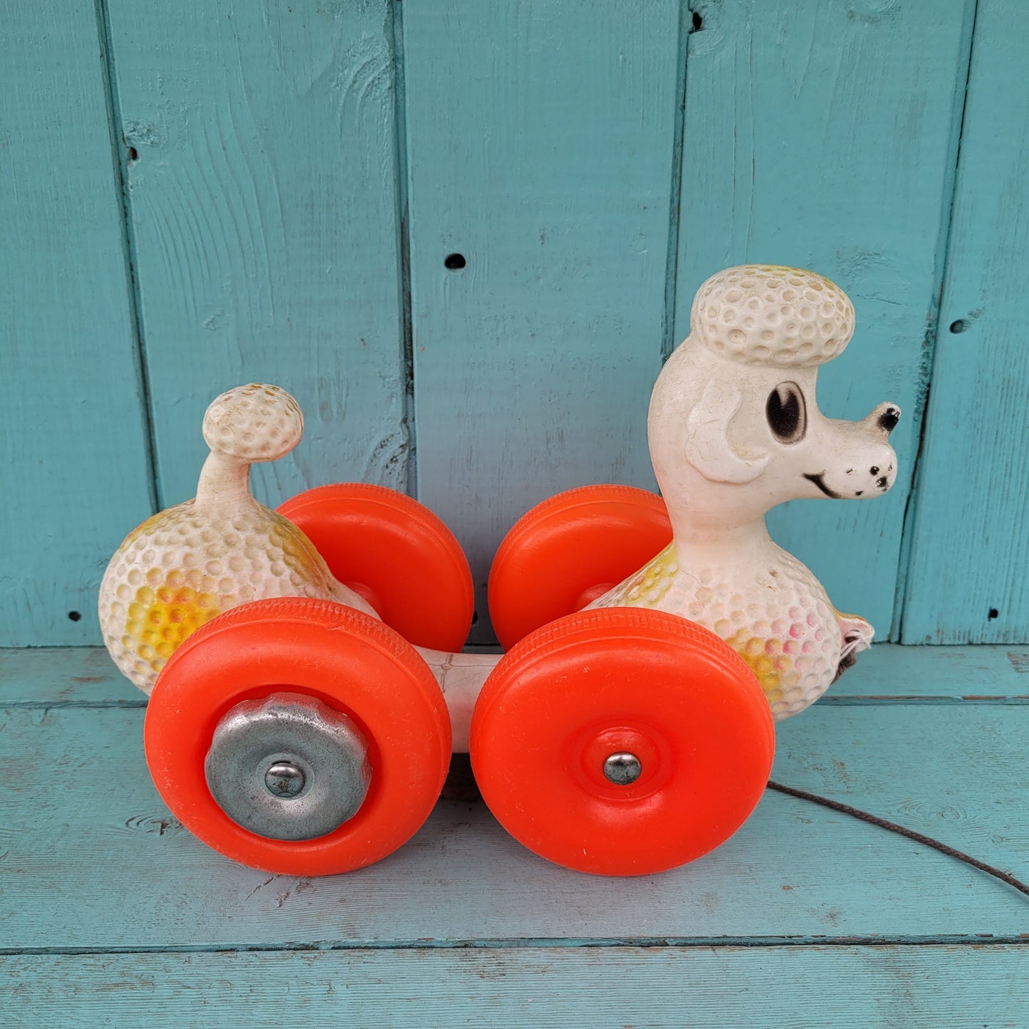 Vintage Mayco plastic pull-along poodle