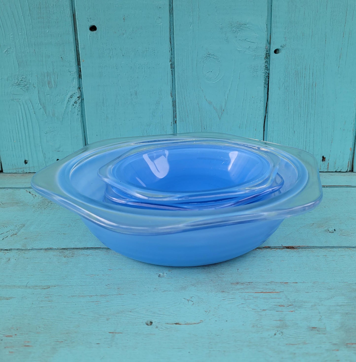 1960s Phoenix 6-piece blue glass glass fruit/dessert bowl set