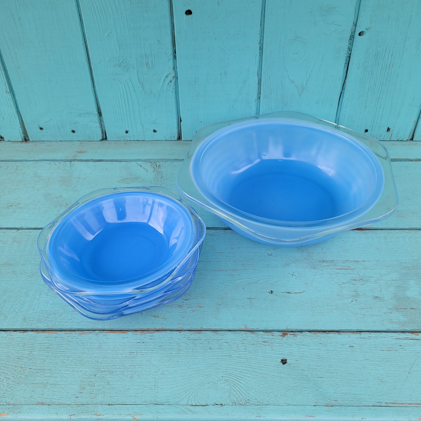 1960s Phoenix 6-piece blue glass glass fruit/dessert bowl set