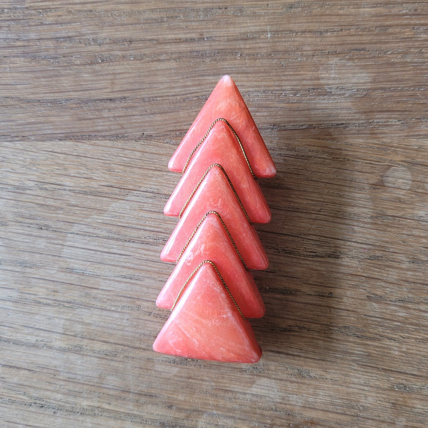1960s coral-pink geometric acrylic brooch