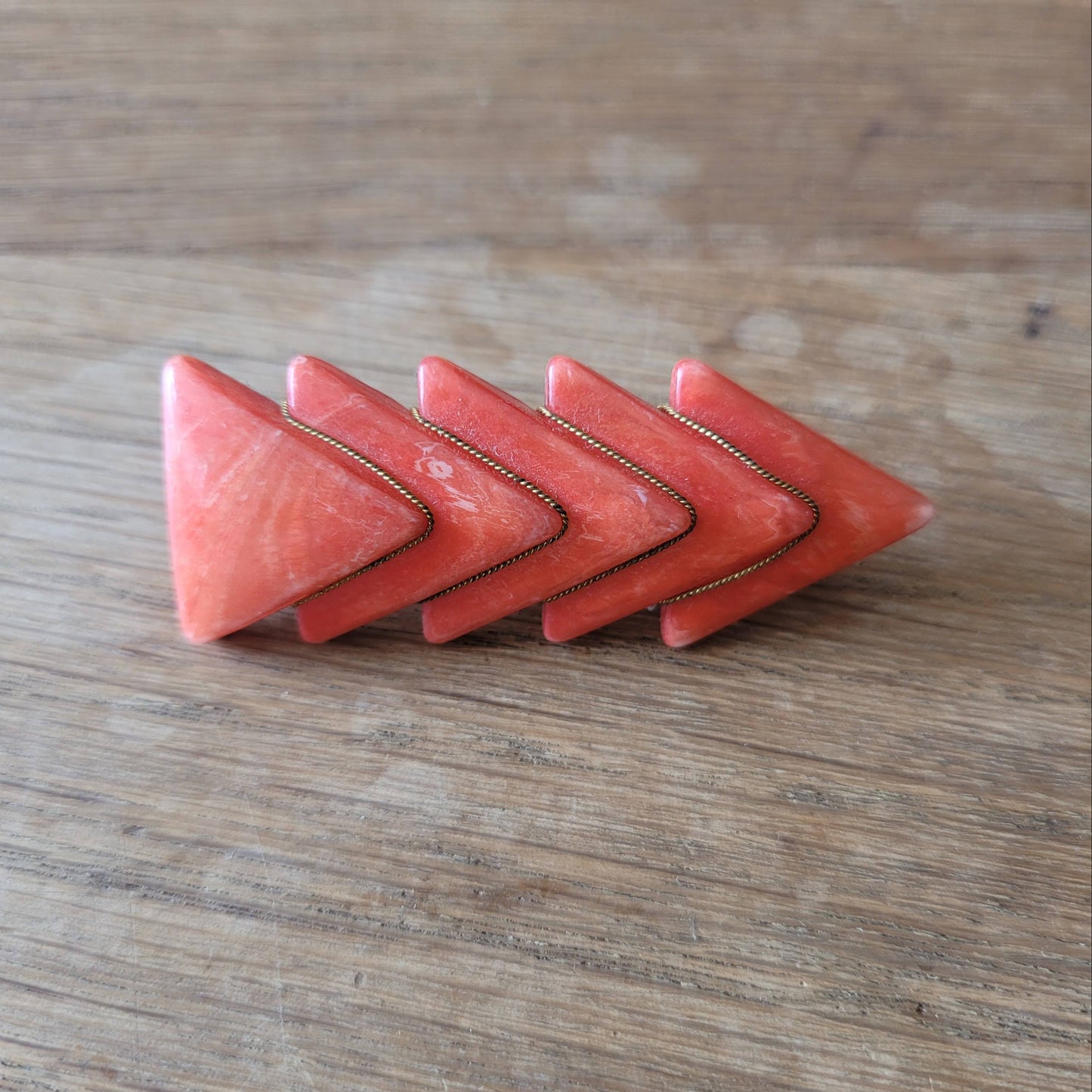 1960s coral-pink geometric acrylic brooch