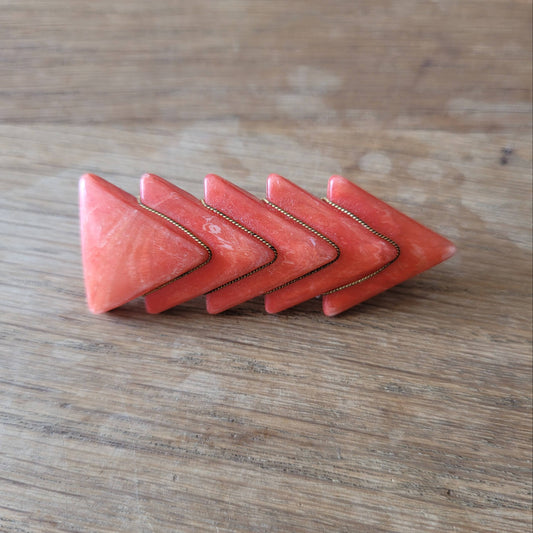 1960s coral-pink geometric acrylic brooch