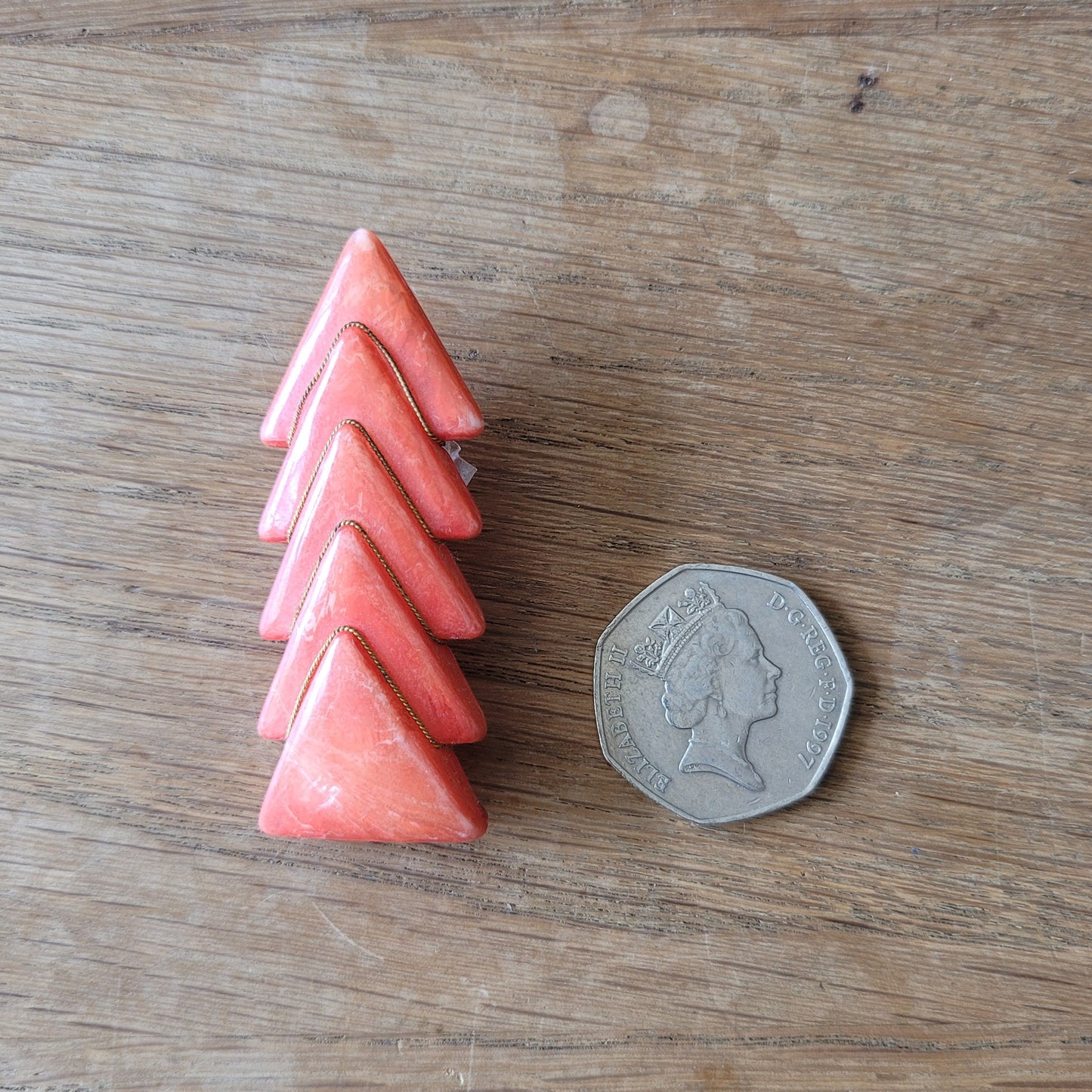 1960s coral-pink geometric acrylic brooch