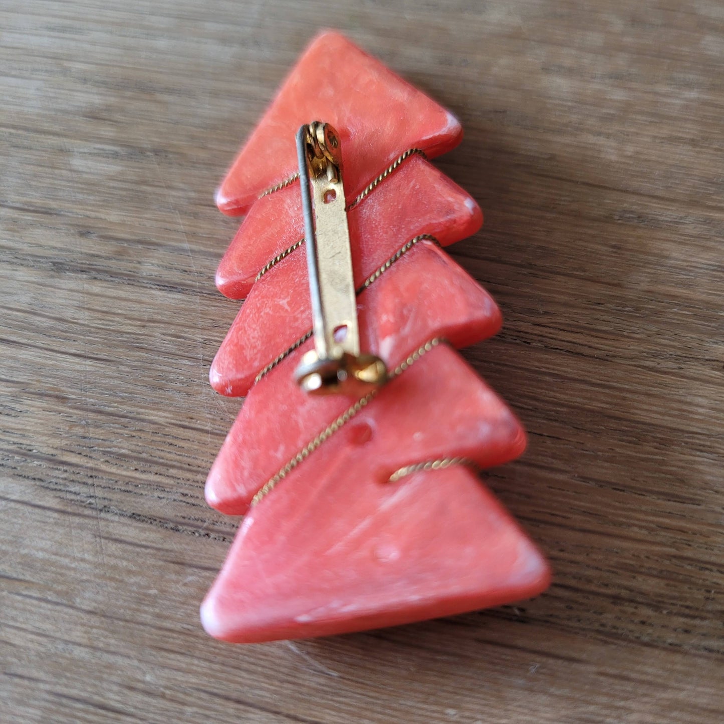 1960s coral-pink geometric acrylic brooch