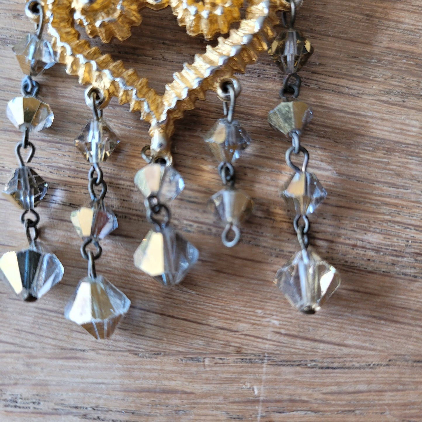 1960s/70s gold-tone filigree chandelier brooch with faceted crystal drops