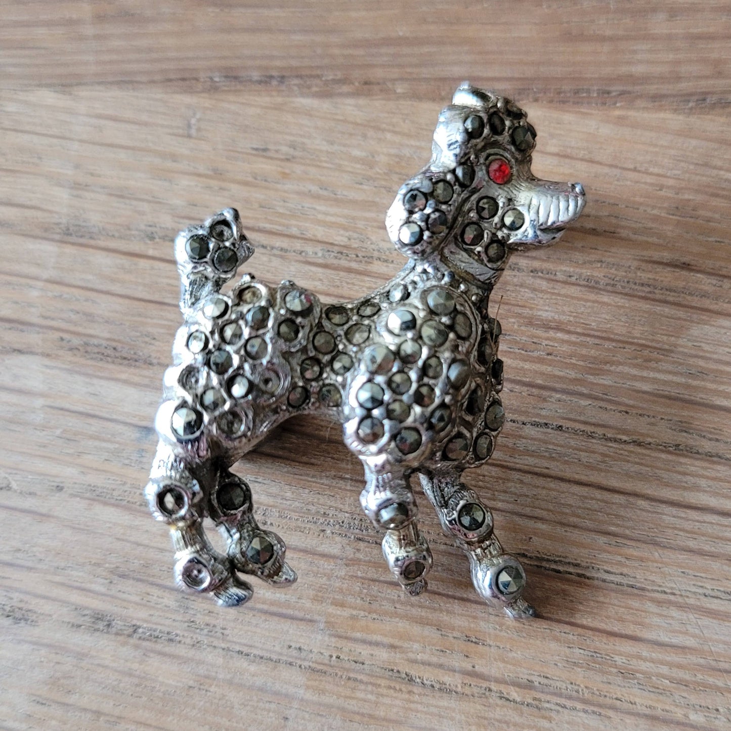 1950s/60s silver-tone marcasite poodle dog brooch