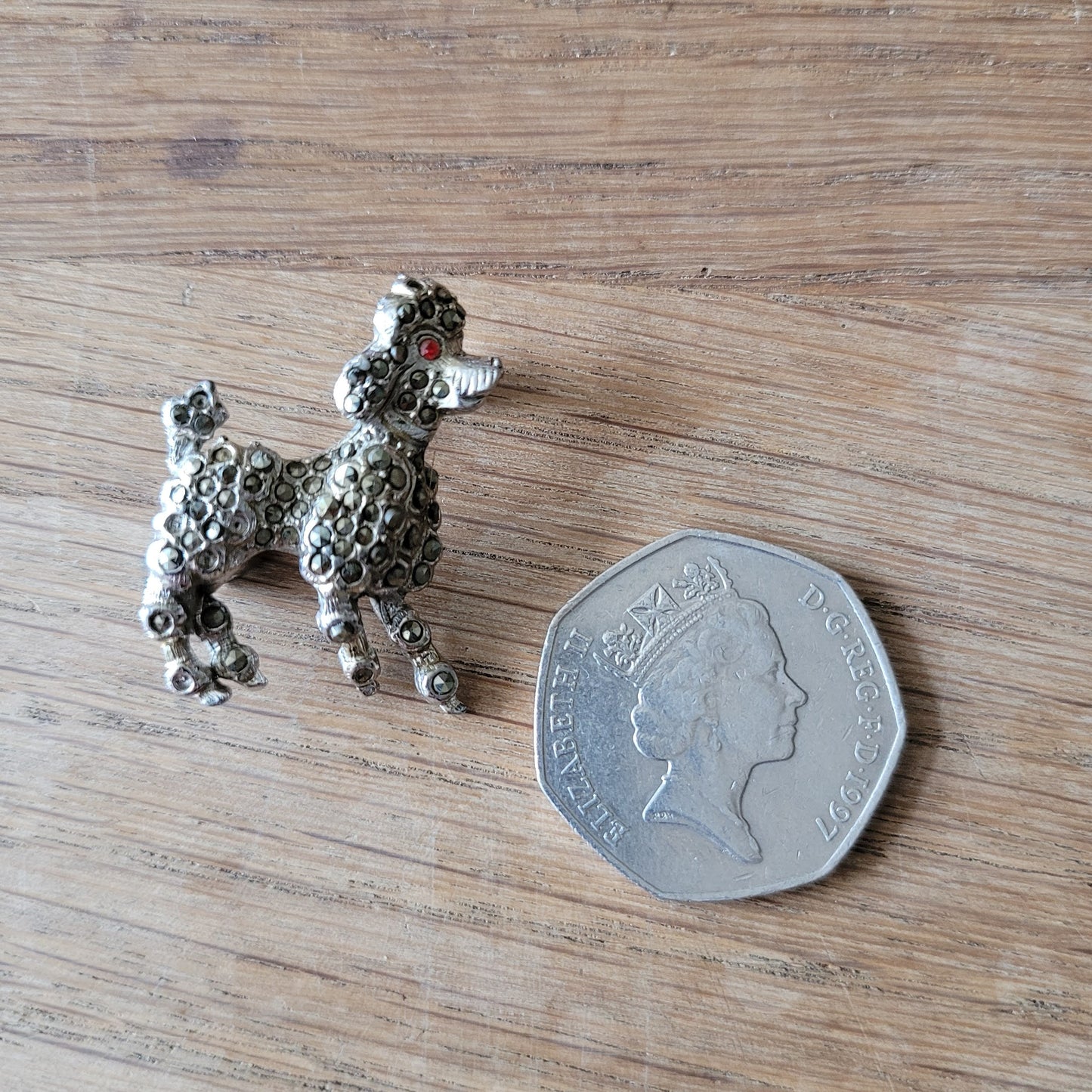 1950s/60s silver-tone marcasite poodle dog brooch
