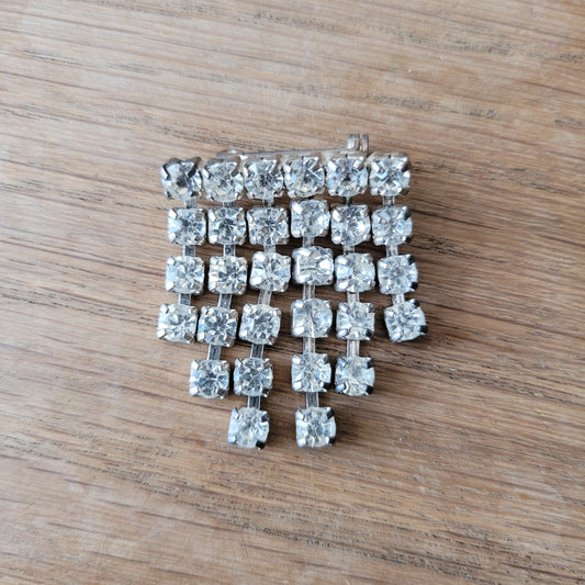 1950s diamante fringe drop silver-tone brooch