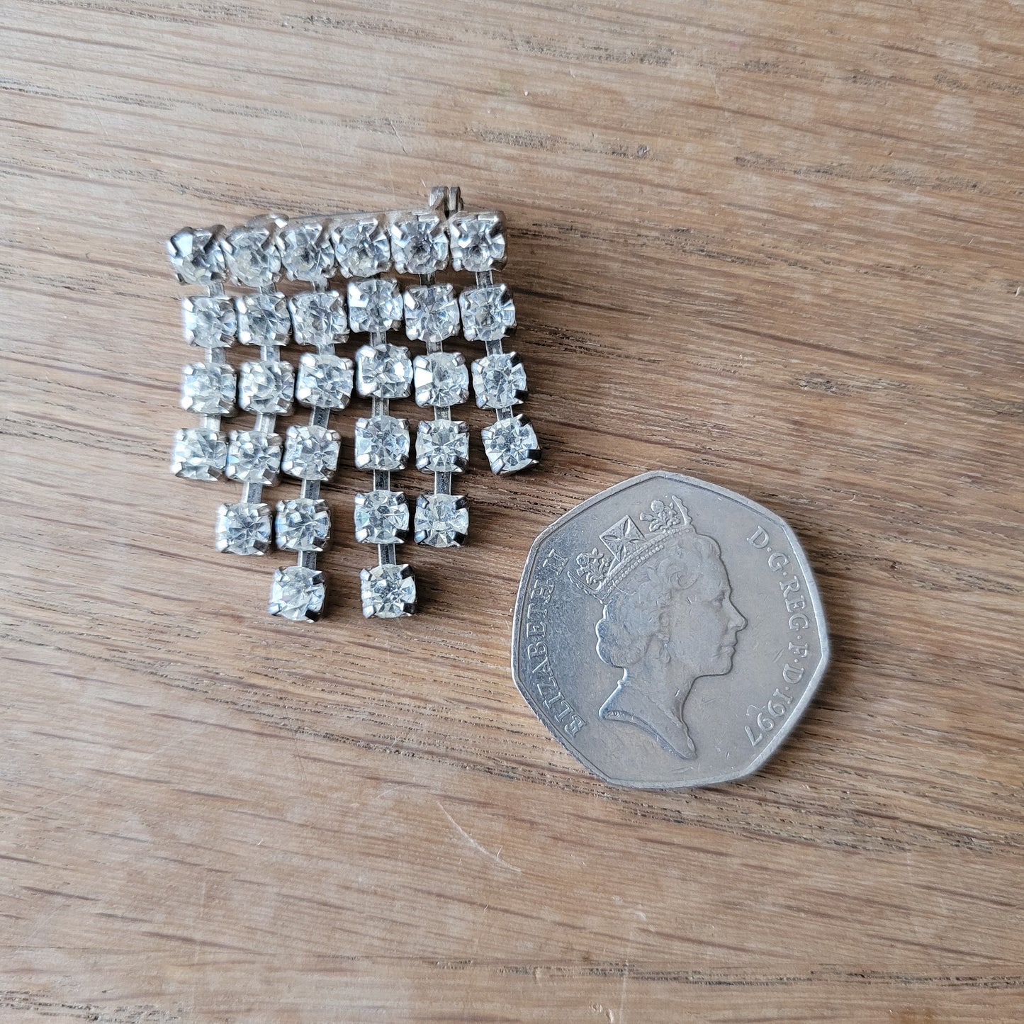 1950s diamante fringe drop silver-tone brooch